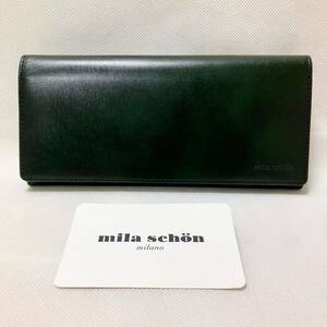 W559 未使用 ミラショーン mila schon 長財布 財布 メンズ 薄型 牛革 グリーン系