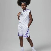 未使用 ジョーダン JORDAN NIKE ナイキ キッズ 子供服 ハーフパンツ 女の子 男の子 ホワイト×パープル バスケパンツ Sサイズ 130cm_画像7