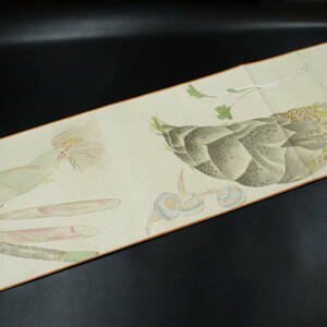 Art hand Auction [Reproduction] Kazan Watanabe / Rouleau de papier peint à la main Légumes et Fruits 240328004, Peinture, Peinture japonaise, Fleurs et oiseaux, Faune