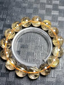 即決 0119a055 天然美品★【45A黄金タイチンルチル】★ブレス 15.3-16mm（新品）