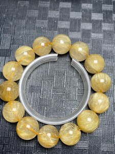 即決 0119a184 天然美品★【30A黄金タイチンルチル】★ブレス 16-16.9mm（新品）