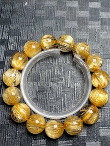 即決 0122a787 最高級！!極美品★【猫目黄金タイチンルチル】★ブレス 14.5-15.3mm（新品）