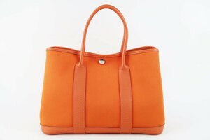 【美品】HERMES エルメス ガーデンパーティTPM トワルオフィシェ □P刻 ハンドバッグ オレンジ【QD77】