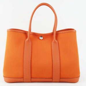 【美品】HERMES エルメス ガーデンパーティTPM トワルオフィシェ □P刻 ハンドバッグ オレンジ【QD77】の画像1