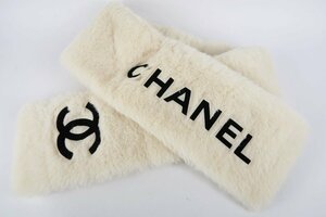 【超美品】CHANEL シャネル アルパカ マフラー ファー ホワイト系 ストール ココマーク【QE56】