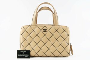 【超美品】CHANEL シャネル ワイルドステッチ マトラッセ ポーチ付き ココマーク トートバッグ ベージュ系【QD58】