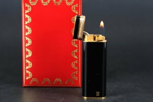 【美品】Cartier カルティエ トリニティ ブラック 高級ガスライター 喫煙具 ブランド小物 着火確認済み【QH30】