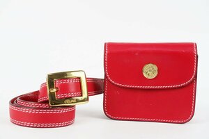 【美品】CELINE セリーヌ ウエストバッグ レザー ポーチ 小物入れ レッド系 小物【QI66】