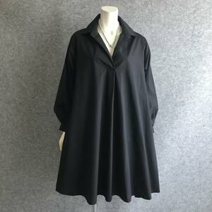 ◆新品◆＊安心感のある*大人スタイル*スキッパー*ロングシャツワンピース*BK*