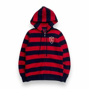 TOMMY HILFIGER トミーヒルフィガー ボーダー ジップアップパーカー レッド×ネイビー M 裏起毛