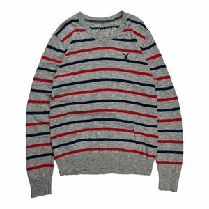 AMERICAN EAGLE OUTFITTERS アメリカンイーグル コットンニット ボーダー グレー M