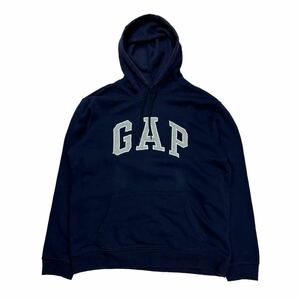 GAP ギャップ パーカー フーディ プルオーバーパーカー ネイビー メンズ Lサイズ ロゴパーカー 裏起毛 古着