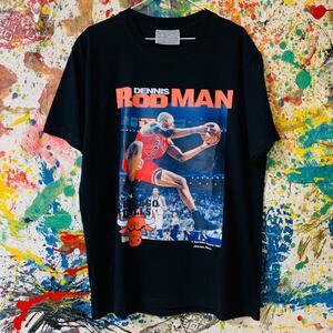 ロッドマン DUNK リプリント Tシャツ 半袖 メンズ 新品 個性的 黒 Dennis Rodman デトロイト・ピストンズ、シカゴ・ブルズ BULLS