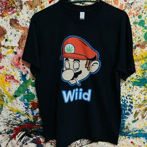 WIID マリオ リプリント Tシャツ 半袖 メンズ 新品 個性的 黒 ブラック HIPHOP マリファナ DOPE ラッパー RAP ストリート