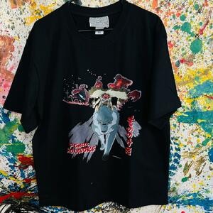 もののけ姫 レトロ リプリント Tシャツ 半袖 メンズ 新品 個性的 黒 ブラック ティーシャツ ２XL XL ハイデザイン 新品未使用