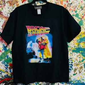 バックトゥザフューチャー リプリント Tシャツ 半袖 メンズ 新品 個性的 黒 ブラック ティーシャツ Back to the Future 映画 レトロ