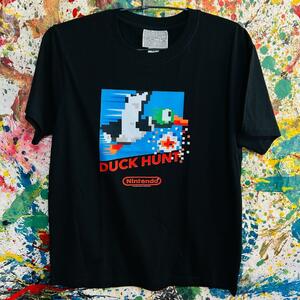 ダックハント リプリント レトロ Tシャツ 半袖 メンズ 新品 個性的 黒 レトロゲーム エモい青春 少年時代　ブラック　ティーシャツ