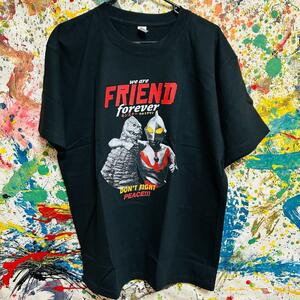 アバンギャルド FRIENDS リプリント Tシャツ 半袖 メンズ 新品 個性的 ウルトラマン 怪獣 友情 ハイデザイン 面白い ブラック