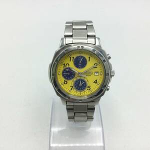 K5●【QZ/不動品】SEIKO セイコー 7T92-0CA0 クロノグラフ デイト クォーツ イエロー文字盤 純正ベルト 現状品 ●