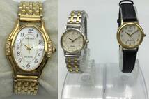 D4●【QZ/不動品】3本セット SEIKO エクセリーヌ 1F21-5F50/7321-0460/7321-0070 ラウンド 3針 白文字盤 レディース腕時計 現状品 ●_画像2