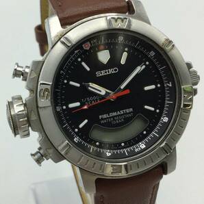 G123●【QZ/不動品】SEIKO セイコー フィールドマスター H801-6040 クォーツ 回転ベゼル デジアナ メンズ腕時計 現状品 ●の画像3