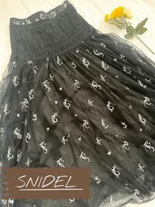 SNIDEL スナイデル シフォンスカート ペチコート付き 0 黒 ブラック ウエストゴム スカート 黒