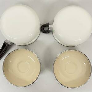 昭和レトロ レトロポップ ＊SANKO WARE サンコー 江尻 ホーロー 琺瑯 両手鍋 片手鍋 セット シンプルデザイン アンティーク 料理 調理器具の画像10