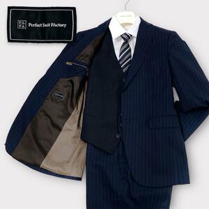 【3ピース】 PSFA パーフェクトスーツファクトリー Perfect Suit FActory セットアップ Y6 L BLACK 黒 ストライプ シングル メンズ 