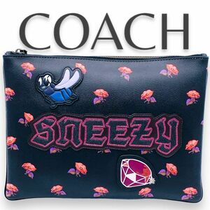 【入手困難】COACH コーチ SNEEZY LARGE WRISTRET クラッチバック Disney 白雪姫 snow white セカンドバッグ レザー メンズ レディース 革