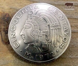 ◆コンチョ ネジ式　メキシコ　50センタボ　アステカ最後の王　24mm ☆