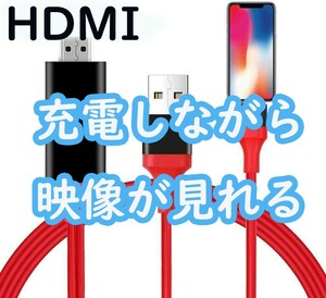 HDMIケーブル 2m 変換 ライトニングケーブル 赤