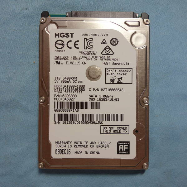 HGST◆1TB HDD◆HTS541010A9E680 [1TB 9.5mm]◆使用時間227時間