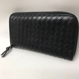 【定価約8万】BOTTEGA VENETA ボッテガヴェネタ イントレチャート ラウンドファスナー　ブラック 黒 長財布　財布　レザー　