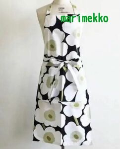 新品　marimekko マリメッコ エプロン　ホワイト×ブラック　ウニッコ　黒