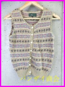 [ postage 300 jpy possible ]5030s11* stylish * flax . material *Ralph Lauren Ralph Lauren fea i-ll pattern linen knitted the best M/ sweater / cardigan 