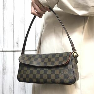 入手困難●ルイヴィトン LOUIS VUITTON レコレータ ハンドバッグ ワンショルダー アクセサリーポーチ ダミエ レザー 本革 ブラウン 赤