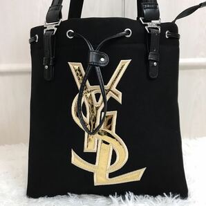 未使用/大容量●イヴ・サンローラン YSL Yves Saint Laurent ハンドバッグ トートバッグ メンズ ビジネス A4 ブラック 黒 ロゴ キャンバスの画像2