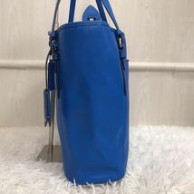 未使用級/希少色●コーチ COACH トートバッグ ハンドバッグ 肩掛け メンズ ビジネス 大容量 A4 書類かばん 青 ブルー レザー 本革 金具_画像4