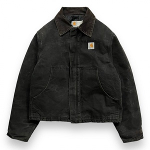 80s USA製 Carhartt カーハート VINTAGE トラディショナル ジャケット 襟コーデュロイ 中綿 キルティング ダック地 ワーク M相当 ブラック