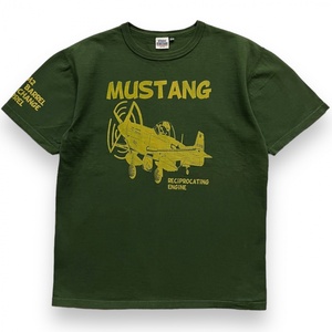 日本製 STUDIO D'ARTISAN ステュディオ ダ ルチザン MUSTANG 吊り天竺 半袖 プリント Tシャツ 丸首 トップス レプカジ M グリーン