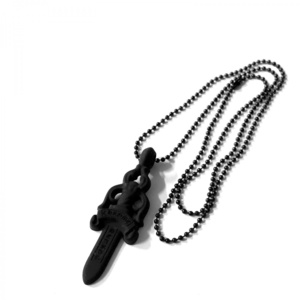 未使用品 CHROME HEARTS クロムハーツ CH DAGGER PENDANT シリコンラバー CH ダガーペンダント ネックレス ボールチェーン 黒 ブラック