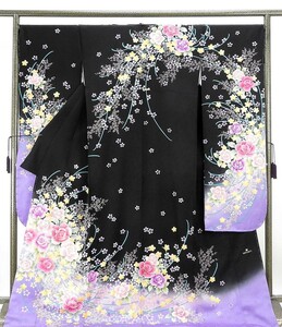  long-sleeved kimono new goods .. settled silk rose Sakura pattern long-sleeved kimono new goods brand new kimono coming-of-age ceremony wedding e1024