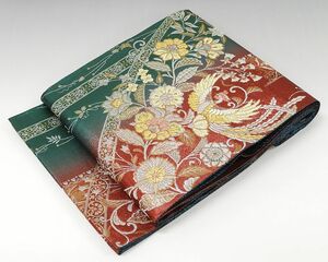 袋帯 正絹 尾長鳥唐花模様 袋帯 振袖 美品 リサイクル 中古 結婚式 入学式 卒業式 パーティー g0365