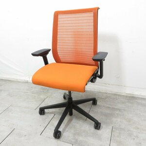 訳アリ Steelcase スチールケース シンク 13101 肘付きオフィスチェア オレンジ リクライニング メッシュ YH12676-2 中古オフィス家具