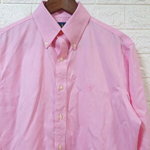 【良品】RALPH LAUREN ラルフローレン ポニー刺繍 ノンアイロン ブロード ボタンダウン 長袖シャツ 15-32/33 165/88A ピンク pink shirt