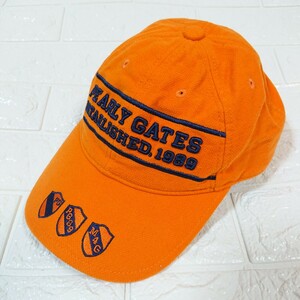 【美品】PEARLY GATES パーリーゲイツ ロゴ刺繍 6パネル キャップ Fサイズ オレンジ logo embroidery 6panel cap 帽子