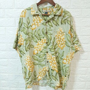 【高級】Tommy Bahama トミーバハマ ボタニカル柄 植物柄 ココナッツボタン シルク アロハシャツ Mサイズ botanical pattern silk alohaの画像2