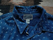 名作 RRL Indigo Cotton Western Shirt 本藍染め 日本製生地 インディゴ ウエスタンシャツ コンチョ ロゴ 総柄 ラルフローレン デニム _画像3
