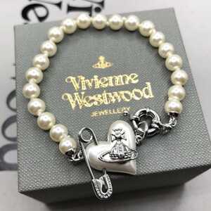 【送料無料】Vivienne Westwood ヴィヴィアン ウエストウッド 安全ピン ハート オーブ パール ブレスレット シルバー