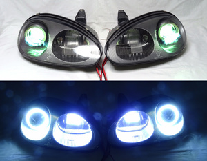 美品 カプチーノ LED ヘッドライト EA11R EA21R 右 左 左右 左右セット LED HID COB イカリング コーティング DRL スズキ 現品 限定